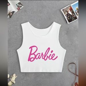Barbie Core 🩷 Pink White Crop Tank Top Summer Sleeveless Casual Top L